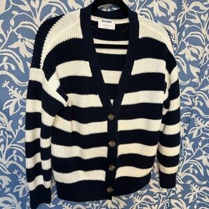 Old Navy Black and White Striped Cardigan Sweater